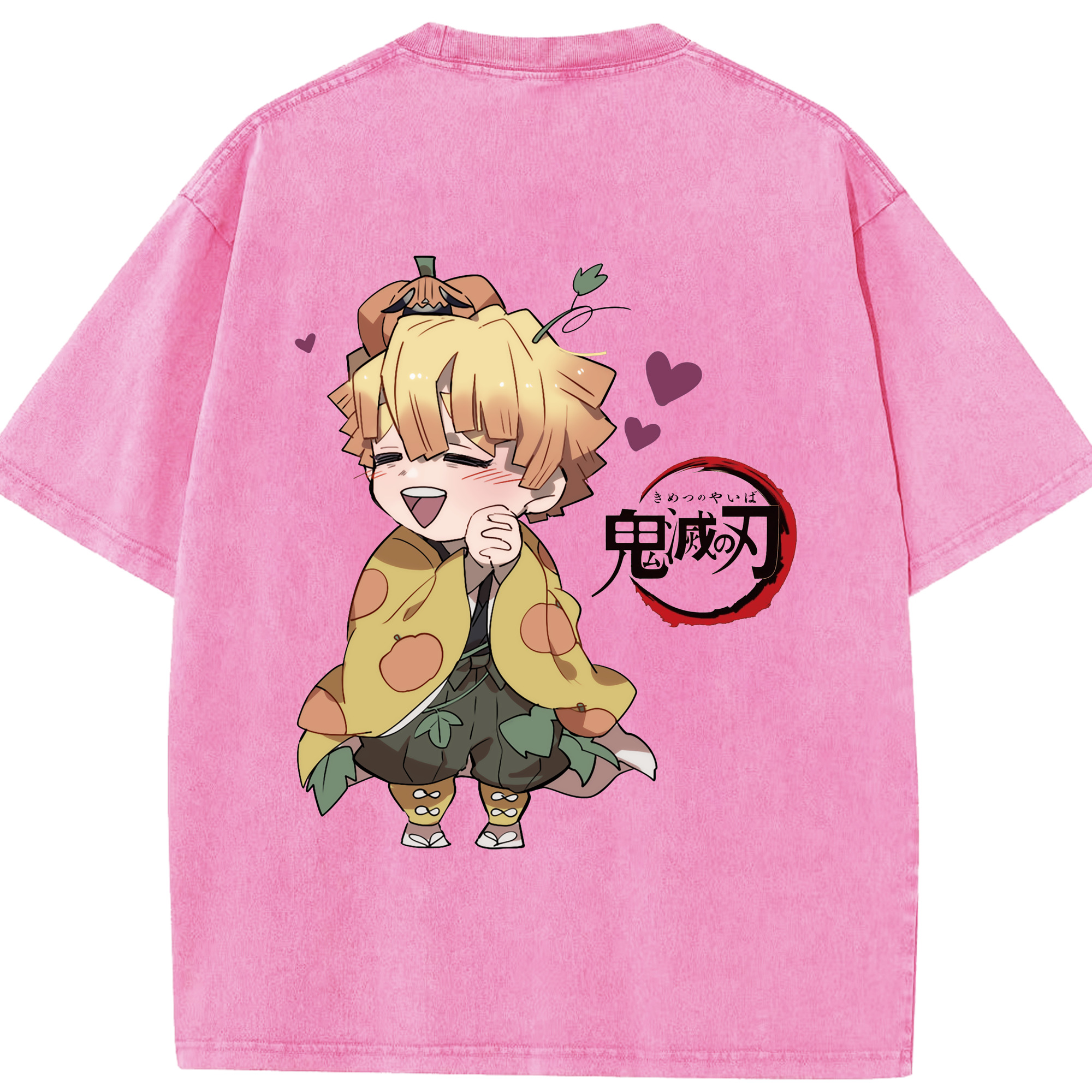 （画像用） 鬼滅の刃（きめつのやいば）我妻 善逸／あがつま ぜんいつ Agatsuma Zenitsu 綿100% ヴィンテージ風 半袖Tシャツ（背面プリント）